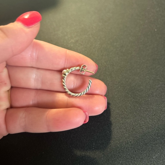 David Yurman Silver Gold Pearl Hoop Earrings - Picture 8 of 9